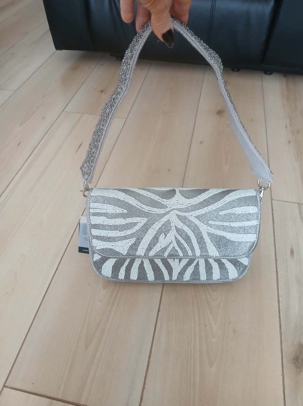NWT America & Beyond Zebra Print Beaded Handbag ~ A Beauty